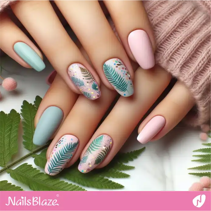 Fern Leaves Pastel Nails | Nature-inspired Nails - NB1550